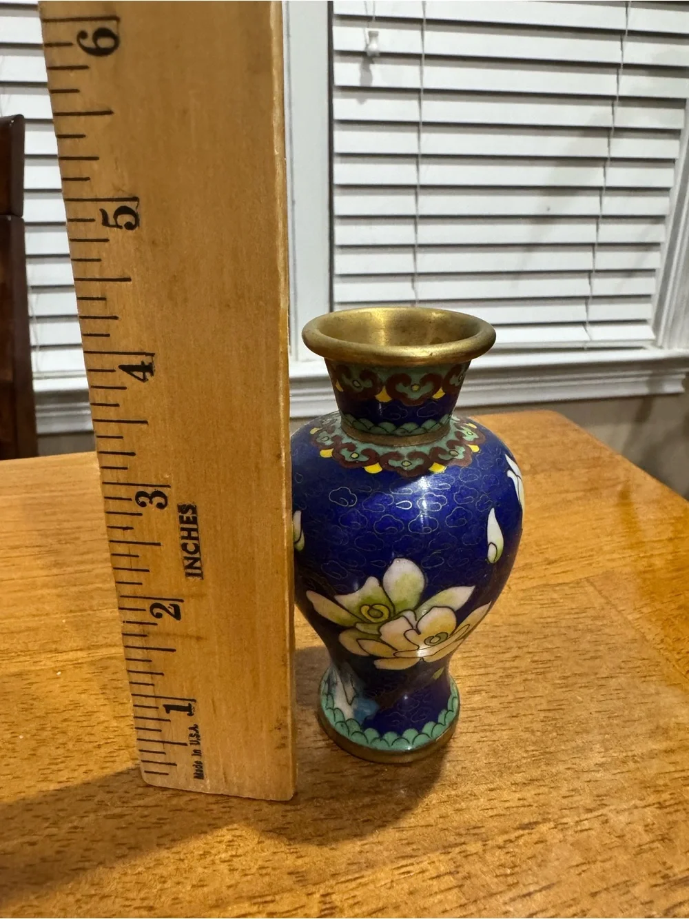Vintage Blue Chinese Floral Cloisonné Accent Mini Vase - Home Accents